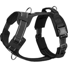 OneTigris Soft Padding Dog Vest Harness for Large Dogs No Pull Adjustable Easy Walk Harness Reflective Working Training Pet Military Service Dog Harnesses (Black, L)