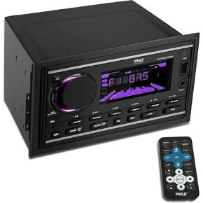 Pyle Double DIN Marine Bluetooth Receiver Stereo – AM/FM/MP3/USB/AUX 12V Power Amplifier with 30 Preset Memory Stations, LCD Display, Remote Control, Black (6.3" x 7.1" x 3.9")