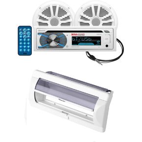 BOSS Audio Systems Marine Radio and Speaker Package + Radio Cover