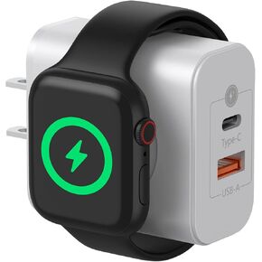 Apple Watch Charger [Apple MFi Certified], 3 in 1 USB C Portable Wall Fast Charging Block, 23W Dual Ports with Magnetic Wireless Charging for iWatch Series 10/9/8/7/6/SE/5/4/3/2/1/Ultra, iPhone
