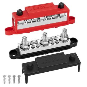 Joinfworld 400A Bus Bar 12V 48V Power Distribution Block 3 x 3/8"(M10) Studs 12 Volt Automotive Marine DC Battery Busbar Terminal Block with Cover - Negative&Positive