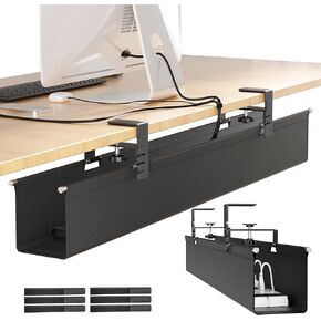 [Upgraded] Large Under Desk Cable Management Tray, Cinati Cable Management Under Desk No Drill, 28.4" Fabric Cord Hider for Wire Organizer, Cord Organizer for Office, Home - Supports Up to 30lbs