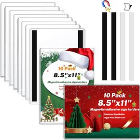 10 Pack Magnetic Sign Holder 8.5 × 11 من البلاستيك ، حاملي الإشارات الواضحة مع شرائح المغناطيس وشرائط لاصقة لعرض جدار متجر البيع بالتجزئة ، عرض مستودع/مصعد.