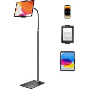 iPad Stand, Height Adjustable Tablet Floor Stand with Flexible Gooseneck, Overhead Tablet Holder for Bed, Compatible with iPad Mini Air Pro 12.9/9.7, Cell Phones, Kindle, Switch, E-Readers