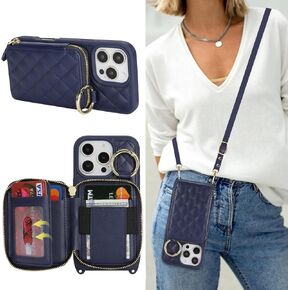 for iPhone 16 Pro Max Case Wallet with Card Holder for Women,for iPhone 16 Pro Max Phone case Wallet with Strap Credit Card Slots Crossbody with Kickstand Zipper Case-Rose Gold