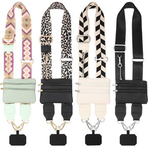 4 Pack Clip and Go Cell Phone Strap with Wallet Crossbody Phone Shoulder Strap with Zippered Pouch Adjustable Cross Body Lanyard Bag Cellphone Holder for Women