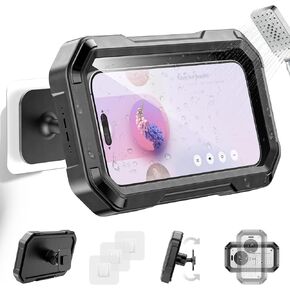 KDD Shower Phone Holder Waterproof - 360° Rotation Detachable Phone Case, Fully Enclosed High Touch Sensitive Design Wall Phone Mount Stand, Bathroom Mirror Bathtub Accessories for 4-6.7" Cellphones