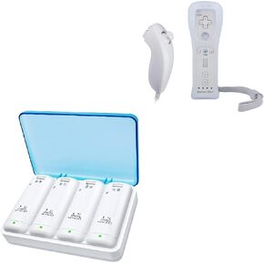 Wii Controller Motion بالإضافة إلى محطة شحن Nunchuck و Wii مع 4 بطاريات قابلة لإعادة الشحن