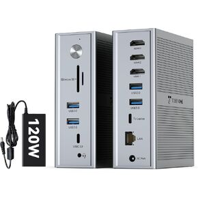 TobenONE DisplayLink Docking Station 3 Monitors, 14-in-1 USB C Triple Monitor Docking Station for M1 M2 M3 M4 MacBook/Mac mini, Windows, Chrome (3HDMI, 120W Power Supply, 5 USB, Ethernet, SD/Micro SD