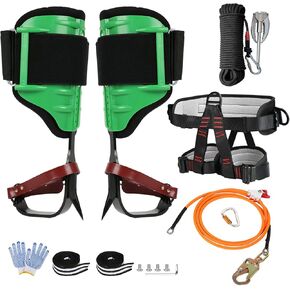 Tree Climbing Gear for Tree Work, Tree Climbing Spikes with 10FT Steel Wire Core Flip Line, Adjustable Climbing Belt, Folding Grappling Hook with 65.6FT Climbing Rope, Arborist Climbing Kit