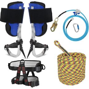 Tree Climbing Spikes Kit for Tree Work, Tree Climbing Gear with Climbing Belt and 120FT Rope, Wire Core Flip Line Kit with Triple Lock Lanyard Adjuster, Arborist Equipment Set for Climbing