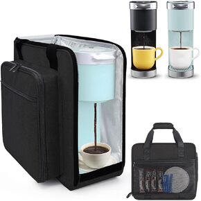 Portable Carrying Coffee Maker Travel Bag Match for Keurig K-Mini or K-Mini Plus, Single Serve Coffee Machine Travel Bag with Padded Shoulder Straps Includes Multiple Storage Bags, Black