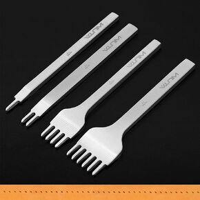 WUTA 2nd Generation Leather Hole Punch Tool Silver Pricking Iron Hole Punche Prong Tooth Lacing Diamond Stitching Chisel Set for DIY Leather Craft Kits (4mm 1/2/4/6)