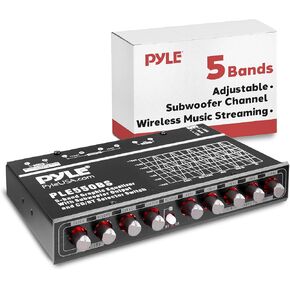 Pyle 5 Bands Graphic Equalizer - Wireless with Subwoofer Channel Sub Volume Control, Stereo RCA Output, Low Bass Filter with Adjustable Control, Aux RCA Input, Blue LED Indicator, 7 x 4.72 x 1.18 in
