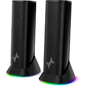 Nylavee Computer Speakers, Hi-Fi Stereo Sound PC Speakers with 9 LED Lighting Modes, Bass Boost, USB/USB-C Powered and 3.5mm Wired Connection for Desktop, PC, MacBook, Laptop, Monitor, Gaming