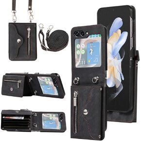 Asuwish Phone Case for Samsung Galaxy Z Flip 6 5G 2024 Wallet Cover with Shoulder Crossbody Strap Lanyard Credit Slot Card Holder Stand Leather Mobile Cell ZFlip6 Z6 G Flip6 6Z Women Men Girls Blue