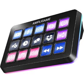 AmpliGame FIFINE Gaming Controller with 15 Shortcuts for OBS Streaming Studio with Macro Keys, Trigger Actions, PC Media RGB Controller for Content Creation/Office Work-D6 White