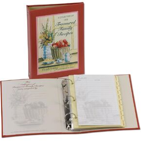 Meadowsweet Kitchens Treasured Family Journal Recipe Binder - Cookbook Organizer, Blank Notebook w/ 50 Lined Recipe Pages, 40 Clear Plastic Sleeves & 10 Dividers, 9 x 6 1/2 x 1 7/8 Inch, Red & Yellow