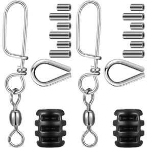 2 Sets Terminal Kit Fishing Snap with Swivels, Stainless Steel Fishing Snap Swivels Corrosion Resistance with Soft Bumper, Stainless Steel Thimble and Connector Sleeves