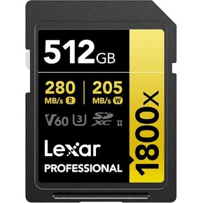 Lexar 512GB Professional 1800x UHS-II SDXC Memory Card (Gold Series)