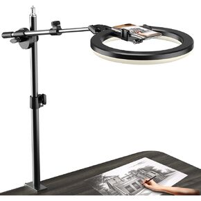 Ring Light with Stand and Phone Holder, Overhead Phone Mount, Phone Stand for Recording, 11" Circle LED Ring Light for Desk with Clamp for Live Streaming, Video Recording, Meeting, TikTok, YouTube