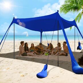 Beach Tent Sun Shelter 10x10FT Beach Shade Canopy with 8 Sandbags, UPF 50+ Protection Beach Shade Canopy, Outdoor Pop Up Tent for Beach Camping Trips, Fishing, Backyard