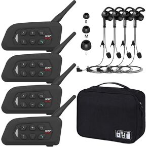 Referee Headset, 4 Pack V4C Plus Communication System with Right Earphone and 1 Extra Organizer Bag for Spare