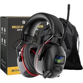 Bluetooth 5.4 Hearing Protection AM FM Radio Headphones with Digital Display, 30 SNR Noise Reduction Safety Earmuffs with Rechargeable 2000 mAh Large Battery, Ear Protector for Mowing Lawn Work