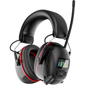 Hearing Protection AM FM Radio Headphones with 2000mAh Rechargeable Battery, 30dB SNR Noise Reduction Safety Earmuffs Protector, Up to 45H Radio Listening Time for Mowing Lawn Work