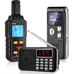 3 Pcs Ghost Hunting Equipment Kit Includes 1 Pcs 8GB Audio Recorder 1 Pcs Emf Detector Emf Meter Magnetic Field Detector 1 Pcs Fm Radio EVP Recorder for Paranormal Research (Emf Meter1)