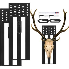 2 Set Deer Skull Mount Flag Skull Mount Hanger European Deer Plaque Hanger Kit USA Flag Decor Prey Display Rack for Husband Father Hunter(Map Style,11.8 x 8.3 Inches)