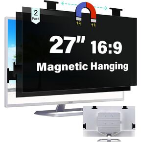 2 Pack Magnetic Computer Screen Privacy Shield 27 Inch 16:9 Hanging Monitor Anti-glare & Privacy Filters Eyes Protection 27in Removable Protector Desktop Security Filter Dust-free Film