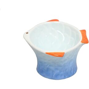 Ceramic Cat Feeder, 4 Pcs Fish Shape Elevated Bowls, 4 oz, Shallow Angled, Non Slip, Whisker Fatigue Bowl, Tilted Pet Feeder Blue, Green,Pink,Orange