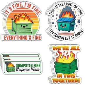 12 PCS Dumpster Fire Sticker, I'm Fine It's Fine Everything is Fine Sticker, Funny Meme Stickers, This Little Light of Mine Im Gonna Let It Shine Sticker for Laptop, Water Bottle, Tumbler - 3 Inches