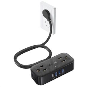TROND Travel Power Strip with USB Ports, 5ft Flat Plug Extension Cord with Multiple Outlets, Small Wall Mount Extender Adapter for Office Dorm Room Essentials, White