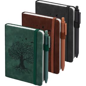 3 Pack Pocket Journaling Notebooks, A6 Small Notebook For Note Taking Journaling Notebooks Journals For Writing Mini Note Pads With Pen Holder 120 Pages 100 GSM Thick Paper,Geen,Pink,Khaki