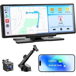 8.1'' Wireless Apple Carplay Screen for Car, Android Auto with Backup Camera, Portable Car Stereo Touchscreen with OTA/GPS Navigation/Mirror Link/Voice Control/Bluetooth/AUX/FM/WiFi