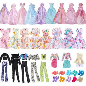10 Sets Doll Clothes Include 1 Pink Dress 9 Random Casual Outfits for 11.5 inch Girl Dolls