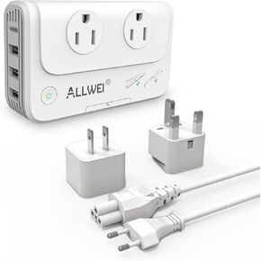 ALLWEI 220V to 110V Travel Voltage Converter us to Europe, Step Down Converter for Hair Straightener/Curling Iron, International Power Adapter for EU/UK/AU/US (White)