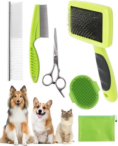 فرشاة للكلاب لتساقط الشعر، 7 قطع من مجموعة فرش العناية بالكلاب لإزالة الفراء، فرشاة لإزالة شعر الكلاب مع مشط للطبقة السفلية وفرشاة استحمام ومقص أظافر للعناية بالكلاب القصيرة ذات الشعر الطويل والقطط باللون الأرجواني in Kuwait
