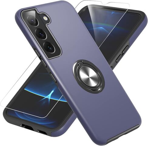 Gritup for Samsung Galaxy S22 Case with HD Screen Protector, [Military Grade] Shockproof Protection Case with 360° Magnetic Ring Holder Kickstand Phone Case for Samsung S22,Purple in Saudi Arabia