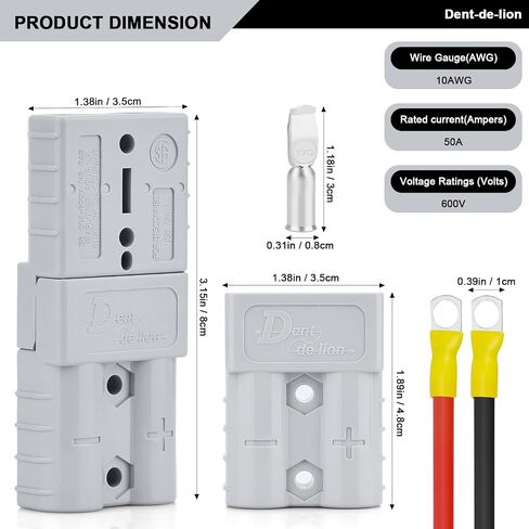 1 Pair 50Amp Battery Quick Connect Disconnect Connector, 10 AWG 50Amp 0.98ft Grey Power Connector Cables, 600 V Battery Disconnect Wire Harness Plug Kit in Kuwait