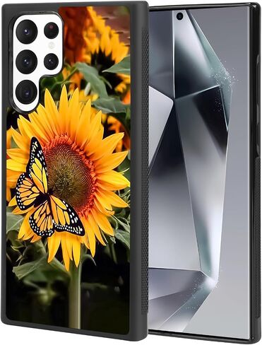 Kanghar متوافق مع Samsung Galaxy S25 Ultra Case عباد الشمس الفراشة المضادة للانزلاق مع TPU ناعمة الغلاف الوقائي المقاوم للصدمات للنساء للنساء in Saudi Arabia