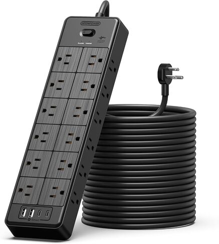 24 Widely Outlets Extension Cord 15 Ft NTONPOWER 15A/1875W Power Strips with Surge Protection 4000J,Black Extension Cord Surge Protector with 4 USB Ports(2 USB C), Wall Mount Holes for Home, Office in Saudi Arabia