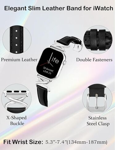 Leather Bands Women Compatible with Apple Watch 40mm 38mm 44mm 45mm 41mm 42mm 46mm 49mm Dressy Slim Strap With Designer X-Shaped Metal Crown for iWatch Series Ultra/SE/10/9/8/7/6/5/4/3/2/1 Starlight in Saudi Arabia