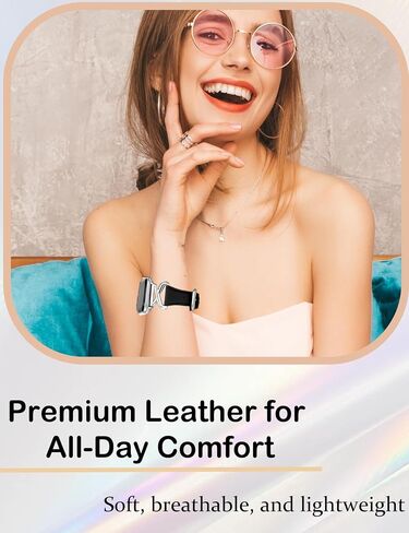 Leather Bands Women Compatible with Apple Watch 40mm 38mm 44mm 45mm 41mm 42mm 46mm 49mm Dressy Slim Strap With Designer X-Shaped Metal Crown for iWatch Series Ultra/SE/10/9/8/7/6/5/4/3/2/1 Starlight in Saudi Arabia