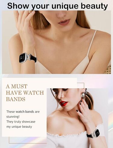 Leather Bands Women Compatible with Apple Watch 40mm 38mm 44mm 45mm 41mm 42mm 46mm 49mm Dressy Slim Strap With Designer X-Shaped Metal Crown for iWatch Series Ultra/SE/10/9/8/7/6/5/4/3/2/1 Starlight in Saudi Arabia