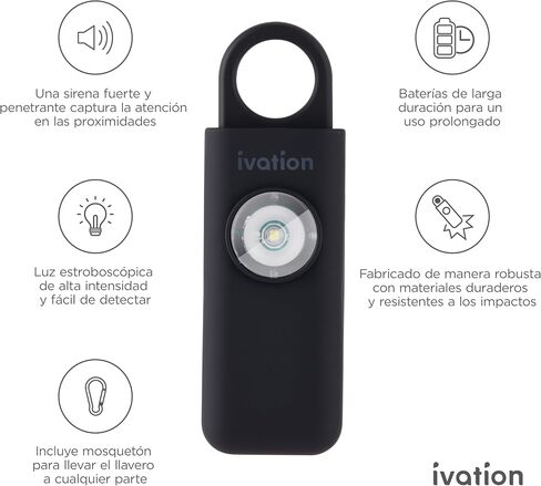 Ivation Personal SOS Alarm Keychain | Self-Defense Safety Siren & LED Panic Strobe Light with Carabiner Clip for Women, Children & Seniors | Pocket Size, Loud 125 dB Sound, Air Travel Friendly in Saudi Arabia