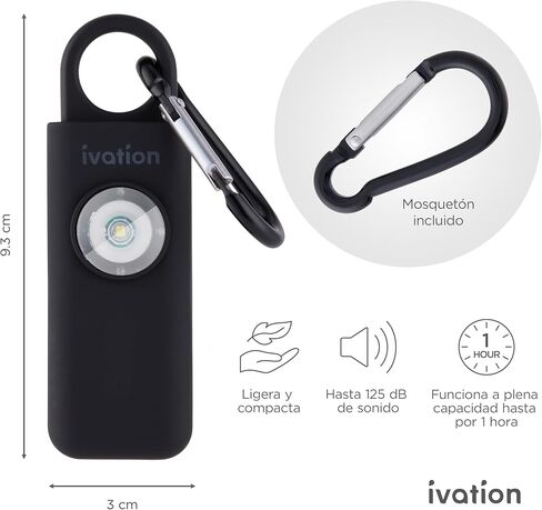 Ivation Personal SOS Alarm Keychain | Self-Defense Safety Siren & LED Panic Strobe Light with Carabiner Clip for Women, Children & Seniors | Pocket Size, Loud 125 dB Sound, Air Travel Friendly in Saudi Arabia