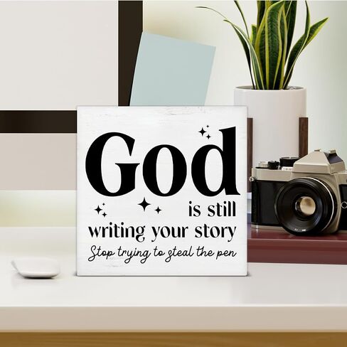Farmhouse But God Wooden Box Sign Religious Wood Block Tabletop Sign Christian Decorative Desk Sign Home Shelf Decor 5 X 5 Inches in Kuwait